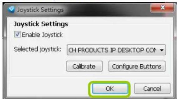 Joystick Settings Enable Joystick Selected joystick: CH PRODUCTS IP DESKTOP CO# Calibrate Configure Buttons OK Cancel