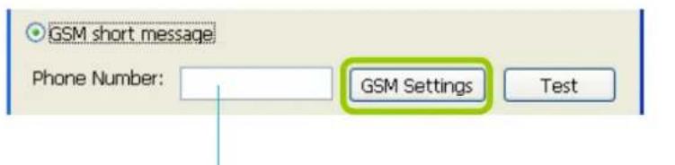 GSM short message Phone Number: GSM Settings Test
