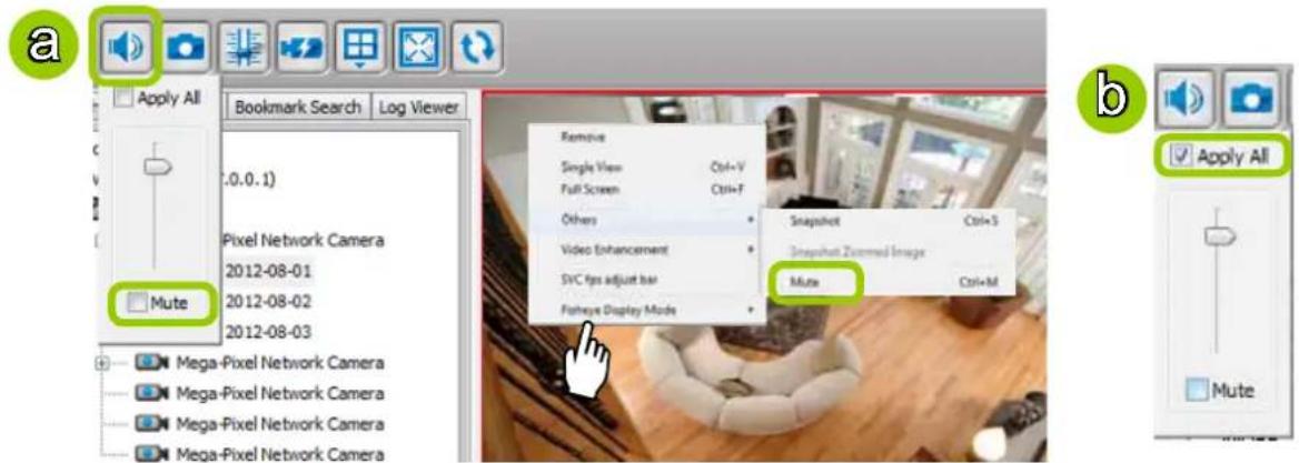 a Apply All Bookmark Search Log Viewer (0.0.1) Pixel Network Camera 2012-08-01 2012-08-02 2012-08-03 Mute Remove Single View Ctrl+V Full Screen Ctrl+F Others Video Enhancement SVC fps adjust bar Fibreye Display Mode Snapshot Ctrl+S Snapshot Zoomed Image Mute Ctrl+M Apply All Mute