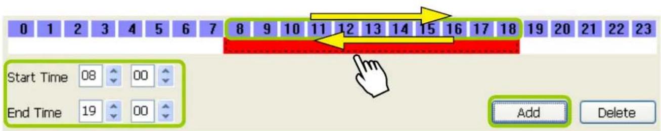0 1 2 3 4 5 6 7 8 9 10 11 12 13 14 15 16 17 18 19 20 21 22 23 Start Time 08 00 End Time 19 00 Add Delete