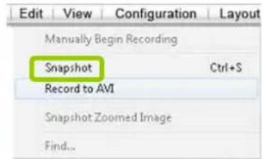 Edit View Configuration Layout Manually Begin Recording Snapshot Ctrl+S Record to AVI Snapshot Zoomed Image Find...
