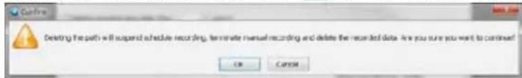 Deleting the path will suspend schedule recording, terminate manual recording and delete the recorded data. Any you sure you want to continue!