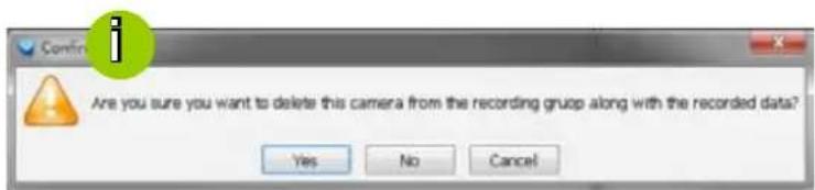 Are you sure you want to delete this camera from the recording group along with the recorded data? Yes No Cancel