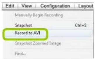 Edit View Configuration Layout Manually Begin Recording Snapshot Ctrl+S Record to AVI Snapshot Zoomed Image Find...