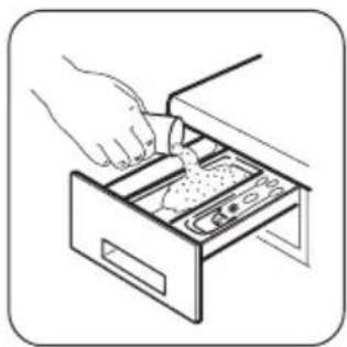 Line drawing of a hand inserting into a drawer into a storage bin (no text or symbols)