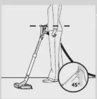 Diagram showing a person using a handheld device with a 45-degree angle annotation and magnified detail view.