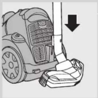 Diagram of a vacuum cleaner with a downward arrow indicating motion (no text or symbols present).