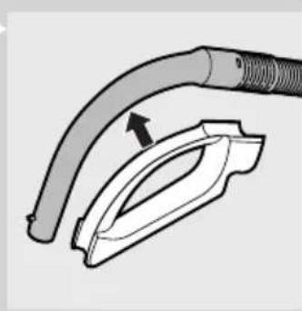 Diagram of a hairless plastic connector with a curved tube and handle, showing mechanical assembly. No text or symbols.