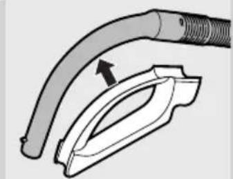 Diagram of a hairless cable connector with a curved tube and plastic housing.