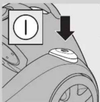 Diagram showing a hand pressing a button labeled 'I' with a downward arrow, likely indicating a process or control step.