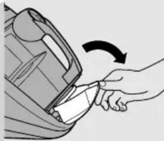 Illustration of a hand inserting a plastic bag into a container with an arrow indicating rotation (no text or symbols)
