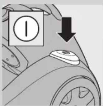 Diagram showing a hand pressing a button labeled 'I' with a downward arrow, indicating a process or action.