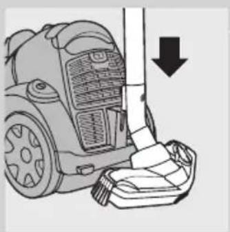 Diagram of a vacuum cleaner with a downward arrow indicating motion (no text or symbols present).