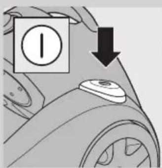 Diagram showing a hand pressing a button labeled 'I' with a downward arrow, likely indicating a process or control step.
