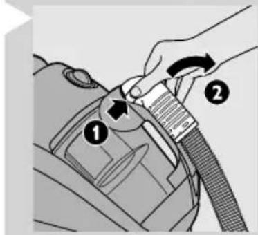 Diagram showing a hand adjusting a component with numbered callouts and directional arrows indicating motion or assembly.