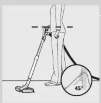 Diagram showing a person using a handheld device with a 45-degree angle annotation and magnified detail view.