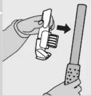 Illustration of a hand holding a tool with an arrow pointing to a cylindrical object.