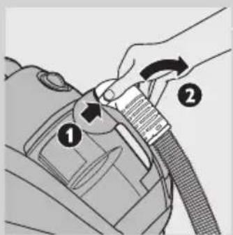 Diagram showing a hand adjusting a component with numbered parts and directional arrows indicating motion or assembly.