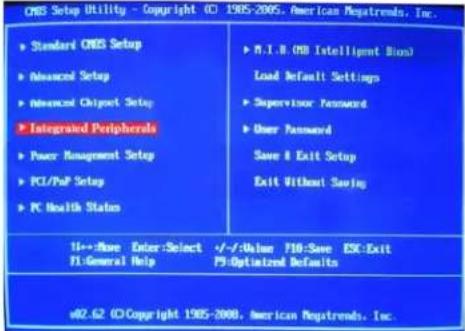 CMS Setup Utility - Copyright © 1985-2005, American Registrends, Inc. ► Standard CMOS Setup ► Advanced Setup ► Advanced Chipset Setup ► Integrated Peripherals ► Power Management Setup ► PCI/PSP Setup ► PC Health Status ► N.I.B (NB Intelligent Bias) Load Default Settings ► Supervisor Password ► User Password Save & Exit Setup Exit Without Swing 11->None Enter:Select +/-Value F10-Save ESC-Exit F1-General Help P3-Optimized Defaults #2.62 ©Copyright 1985-2005, American Registrends, Inc.