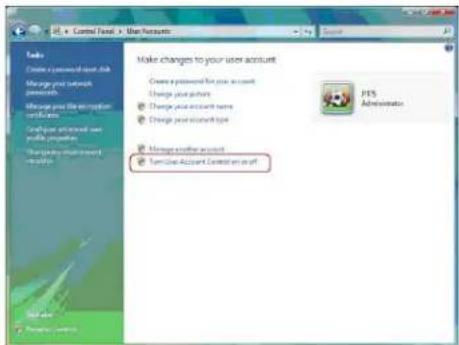Make changes to your user account Create a password for your account Change your account Change your account name Change your account type Manage another account Remove Account Control on or off PFS Administrator