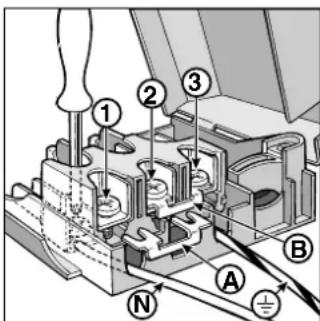 Technical diagram of a mechanical assembly with numbered components and labeled parts A, B, N