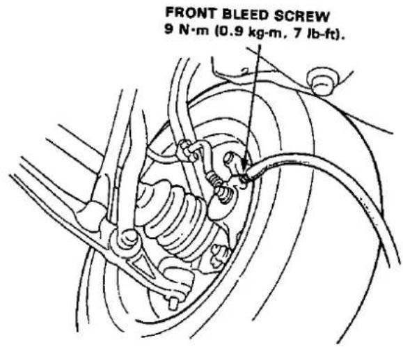 FRONT BLEED SCREW 9 N·m (0.9 kg·m, 7 lb·ft).