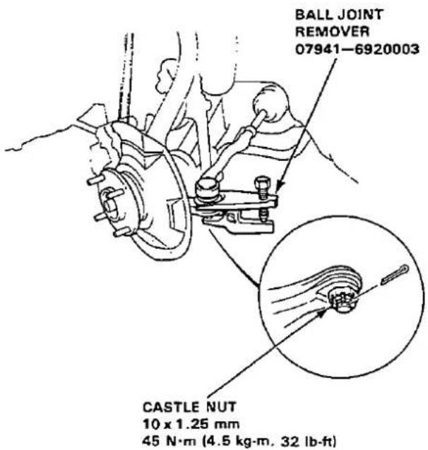 BALL JOINT REMOVER 07941-6920003 CASTLE NUT 10 x 1.25 mm 45 N·m (4.5 kg·m, 32 lb·ft)