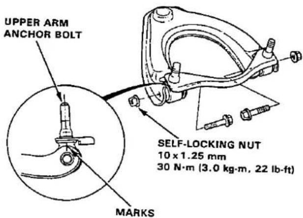 UPPER ARM ANCHOR BOLT MARKS SELF-LOCKING NUT 10 x 1.25 mm 30 N·m (3.0 kg·m, 22 lb-ft)