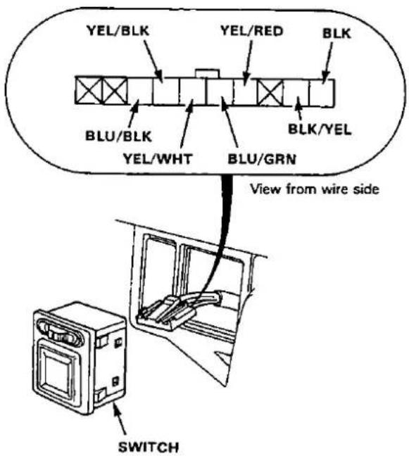 YEL/BLK YEL/RED BLK BLU/BLK YEL/WHT BLU/GRN BLK/YEL View from wire side SWITCH