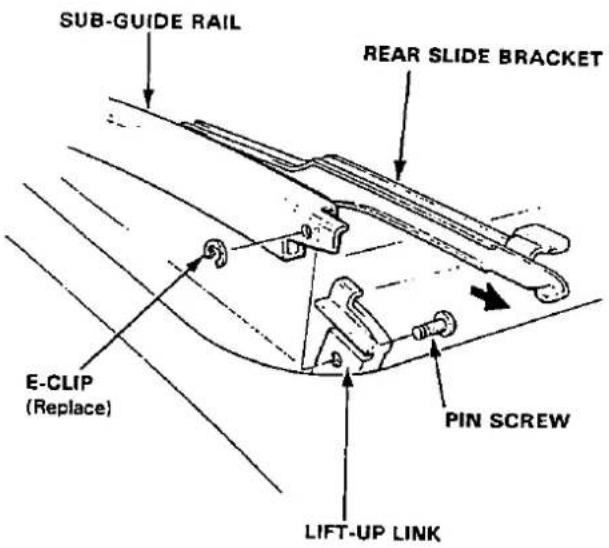 SUB-GUIDE RAIL REAR SLIDE BRACKET E-CLIP (Replace) PIN SCREW LIFT-UP LINK