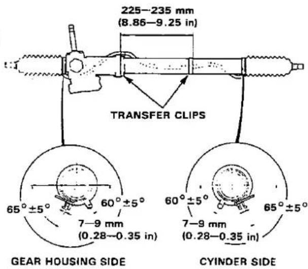 225-235 mm (8.86-9.25 in) TRANSFER CLIPS 65°±5° 60°±5° 7-9 mm (0.28-0.35 in) 60°±5° 65°±5° 7-9 mm (0.28-0.35 in) GEAR HOUSING SIDE CYINDER SIDE
