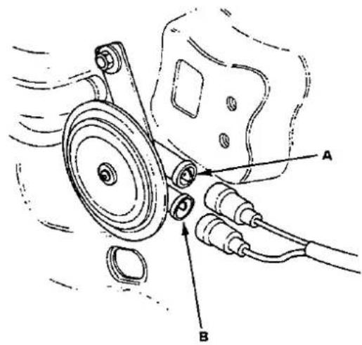 Technical diagram showing mechanical assembly with labeled parts A and B, likely illustrating a gear or pulley system.