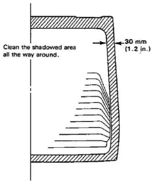 Clean the shadowed area all the way around. 30 mm (1.2 in.)