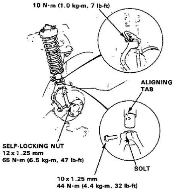 10 N·m (1.0 kg·m, 7 lb-ft) ALIGNING TAB SELF-LOCKING NUT 12 x 1.25 mm 65 N·m (6.5 kg·m, 47 lb-ft) SOLT 10 x 1.25 mm 44 N·m (4.4 kg·m, 32 lb-ft)