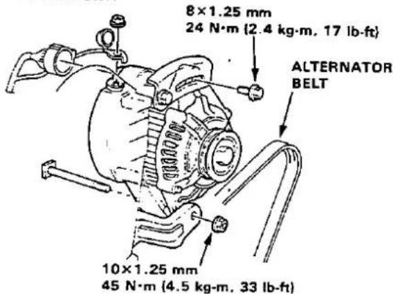 8×1.25 mm 24 N·m (2.4 kg·m, 17 lb-ft) ALTERNATOR BELT 10×1.25 mm 45 N·m (4.5 kg·m, 33 lb-ft)