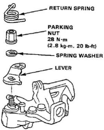 RETURN SPRING PARKING NUT 28 N·m (2.8 kg·m. 20 lb·ft) SPRING WASHER LEVER