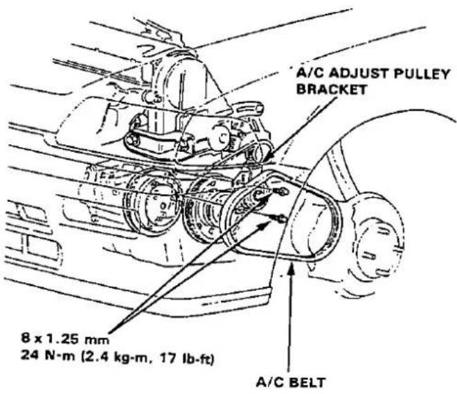 A/C ADJUST PULLEY BRACKET 8 x 1.25 mm 24 N-m (2.4 kg-m, 17 lb-ft) A/C BELT