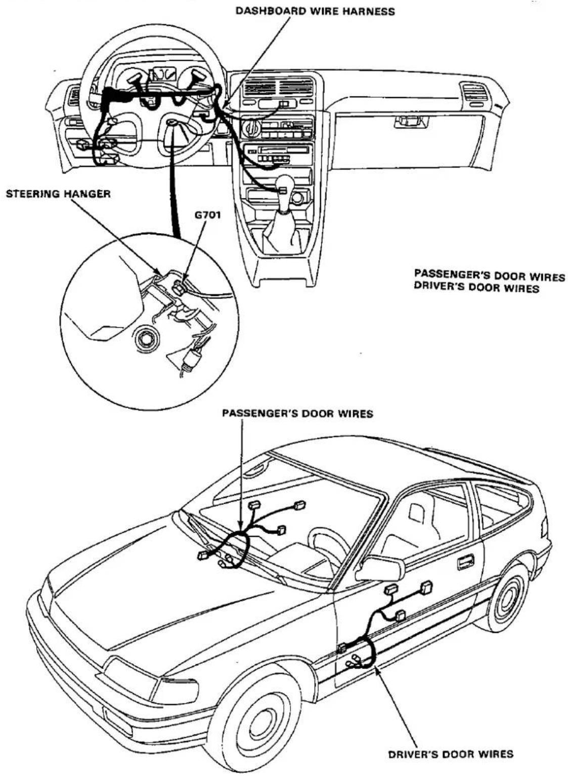 DASHBOARD WIRE HARNESS STEERING HANGER G701 PASSenger'S DOOR WIRES DRIVER'S DOOR WIRES PASSenger'S DOOR WIRES DRIVER'S DOOR WIRES