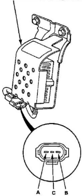 Technical diagram of a mechanical component with labeled parts A, B, and C, showing internal structure and assembly.