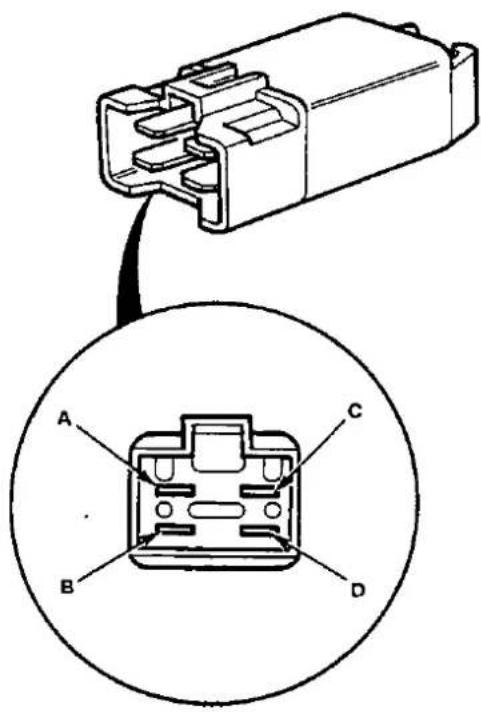 Technical diagram of an electrical connector with labeled parts A, B, C, D and a cable connection point