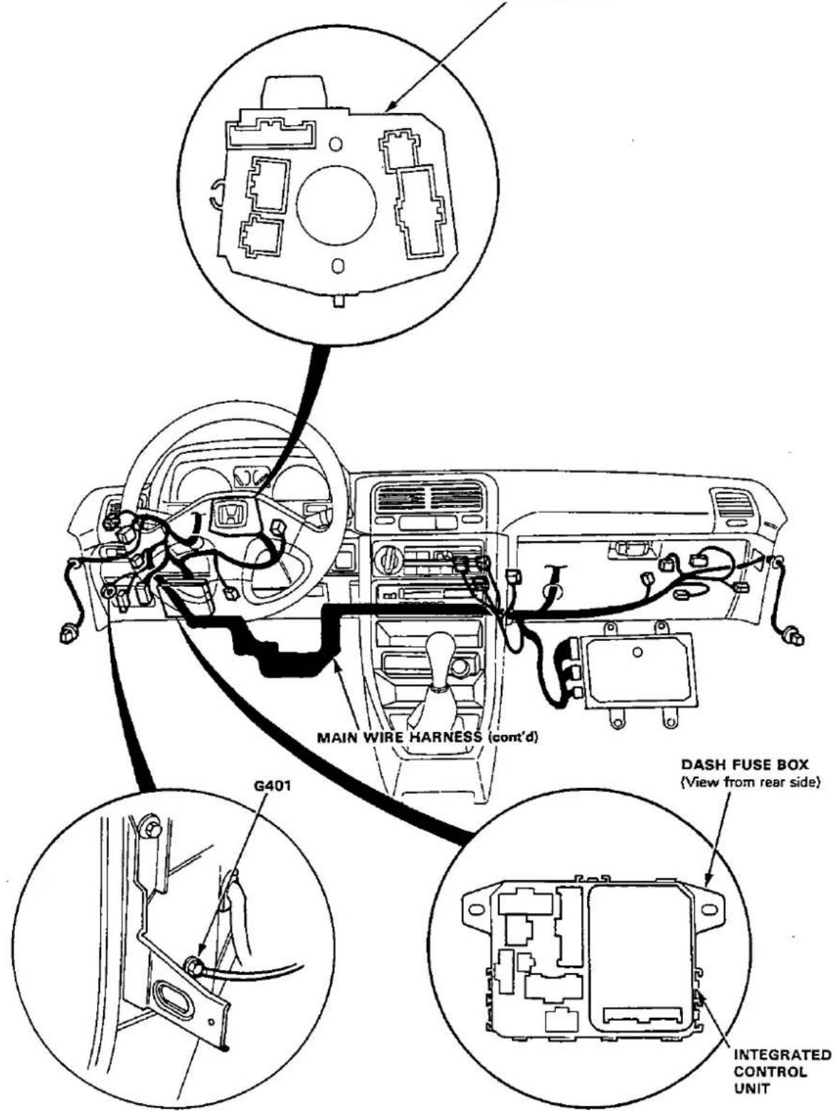 MAIN WIRE HARNESS (cont'd) G401 DASH FUSE BOX (View from rear side) INTEGRATED CONTROL UNIT