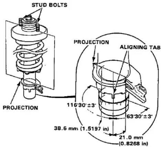 STUD BOLTS PROJECTION PROJECTION ALIGNING TAB 116°30' ±3' 63°30' ±3' 38.6 mm (1.5197 in) 21.0 mm (0.8268 in)