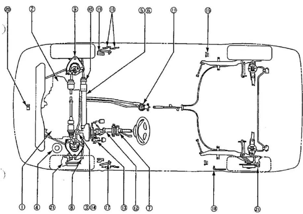 Technical diagram of a vehicle's internal components with numbered parts for identification