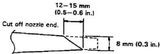 12-15 mm (0.5-0.6 in.) Cut off nozzle end. 8 mm (0.3 in.)