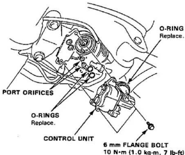 O-RING Replace. PORT ORIFICES O-RINGS Replace. CONTROL UNIT 6 mm FLANGE BOLT 10 N·m (1.0 kg·m, 7 lb-ft)