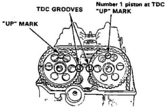 TDC GROODES "UP" MARK Number 1 piston at TDC "UP" MARK