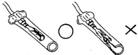 Diagram showing two test tubes with internal components and a circle and cross symbol, likely illustrating a chemical or laboratory procedure.