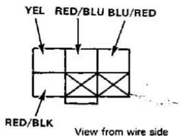 YEL RED/BLU BLU/RED RED/BLK View from wire side