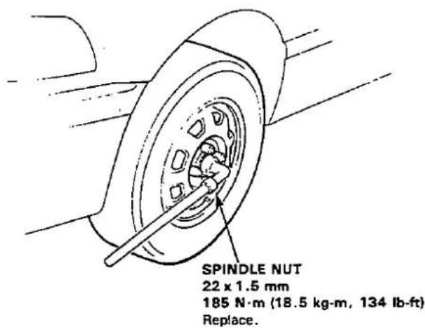 SPINDLE NUT 22 x 1.5 mm 185 N·m (18.5 kg·m, 134 lb-ft) Replace.