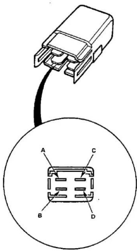 Diagram of a connector with labeled pins A, B, C, D and a cable, showing internal structure.